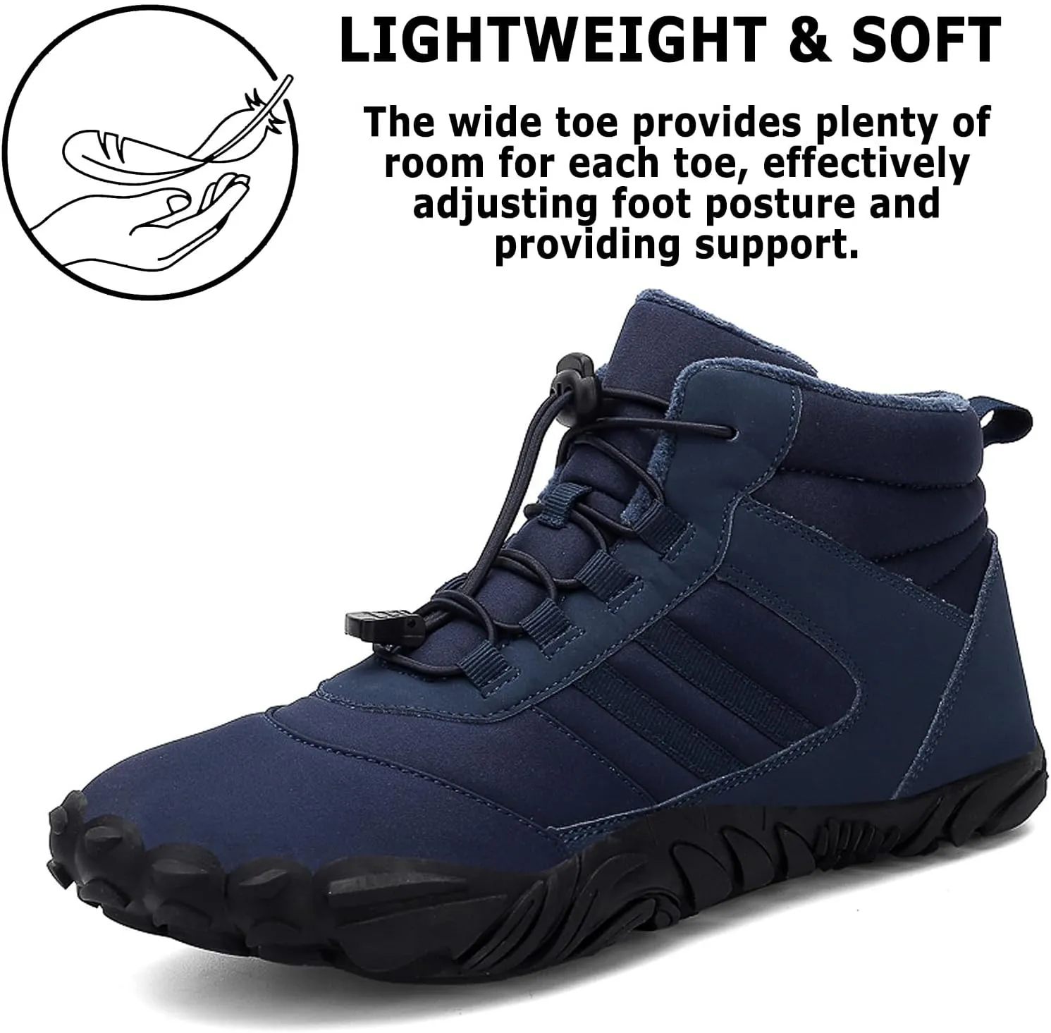 Barefoot Shoes Mens Womens Winter Warm Wide Toe Box Minimalist Zero Drop Outdoor Sole High-top Walking Shoes Snow Boots