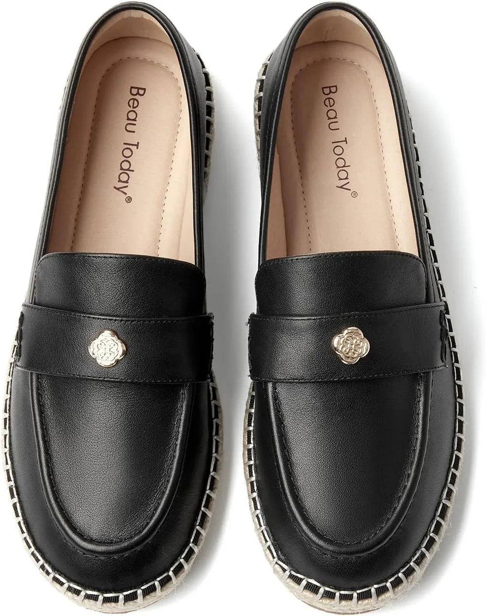 BEAU TODAY Chunky Loafers Women,Patent Full Grain Leather Loafers for Women,Comfortable Slip-on Fashion Platform Shoes, Non Slip Business Casual Work Office Square Toe Dress Shoes