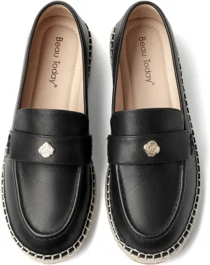 BEAU TODAY Chunky Loafers Women,Patent Full Grain Leather Loafers for Women,Comfortable Slip-on Fashion Platform Shoes, Non Slip Business Casual Work Office Square Toe Dress Shoes