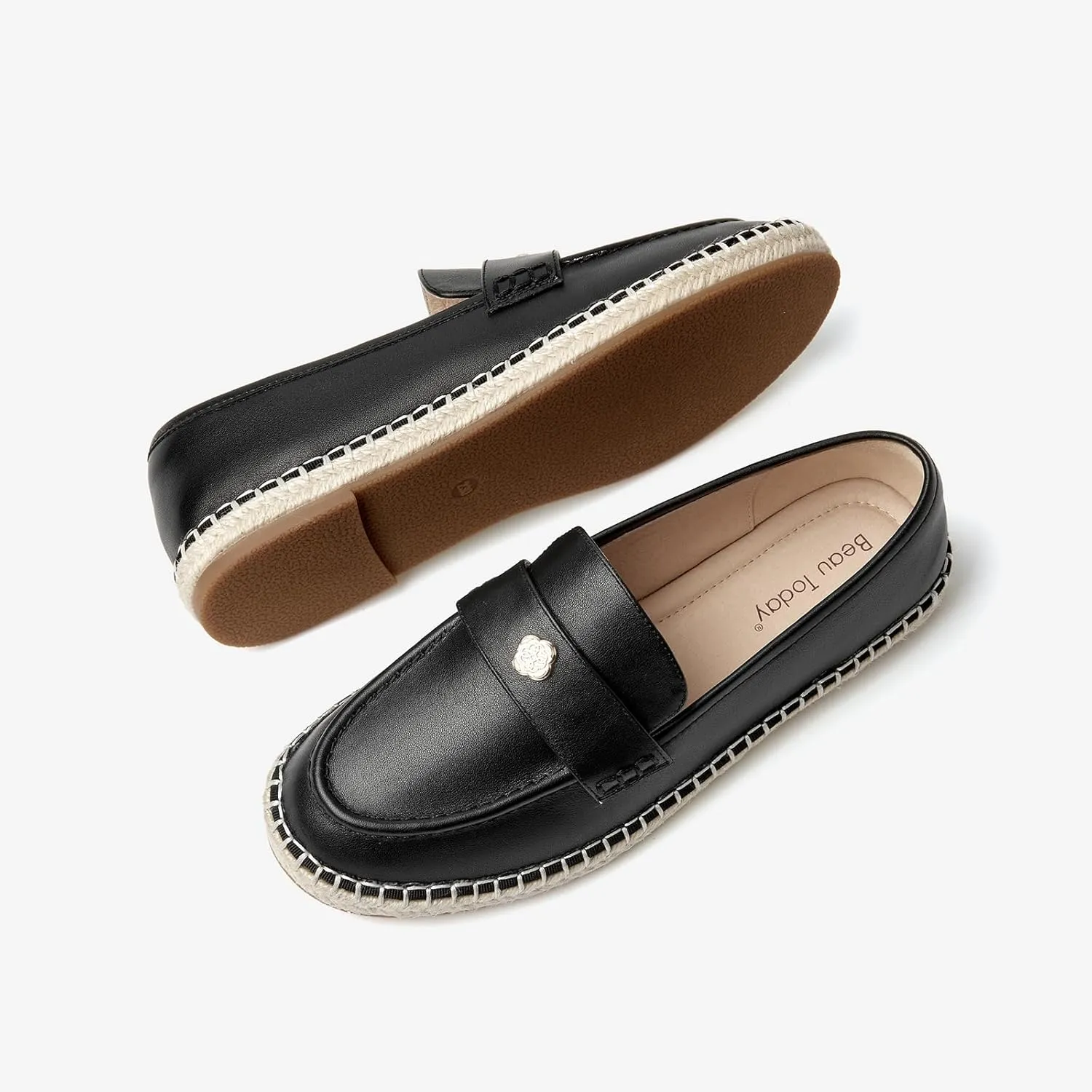 BEAU TODAY Chunky Loafers Women,Patent Full Grain Leather Loafers for Women,Comfortable Slip-on Fashion Platform Shoes, Non Slip Business Casual Work Office Square Toe Dress Shoes