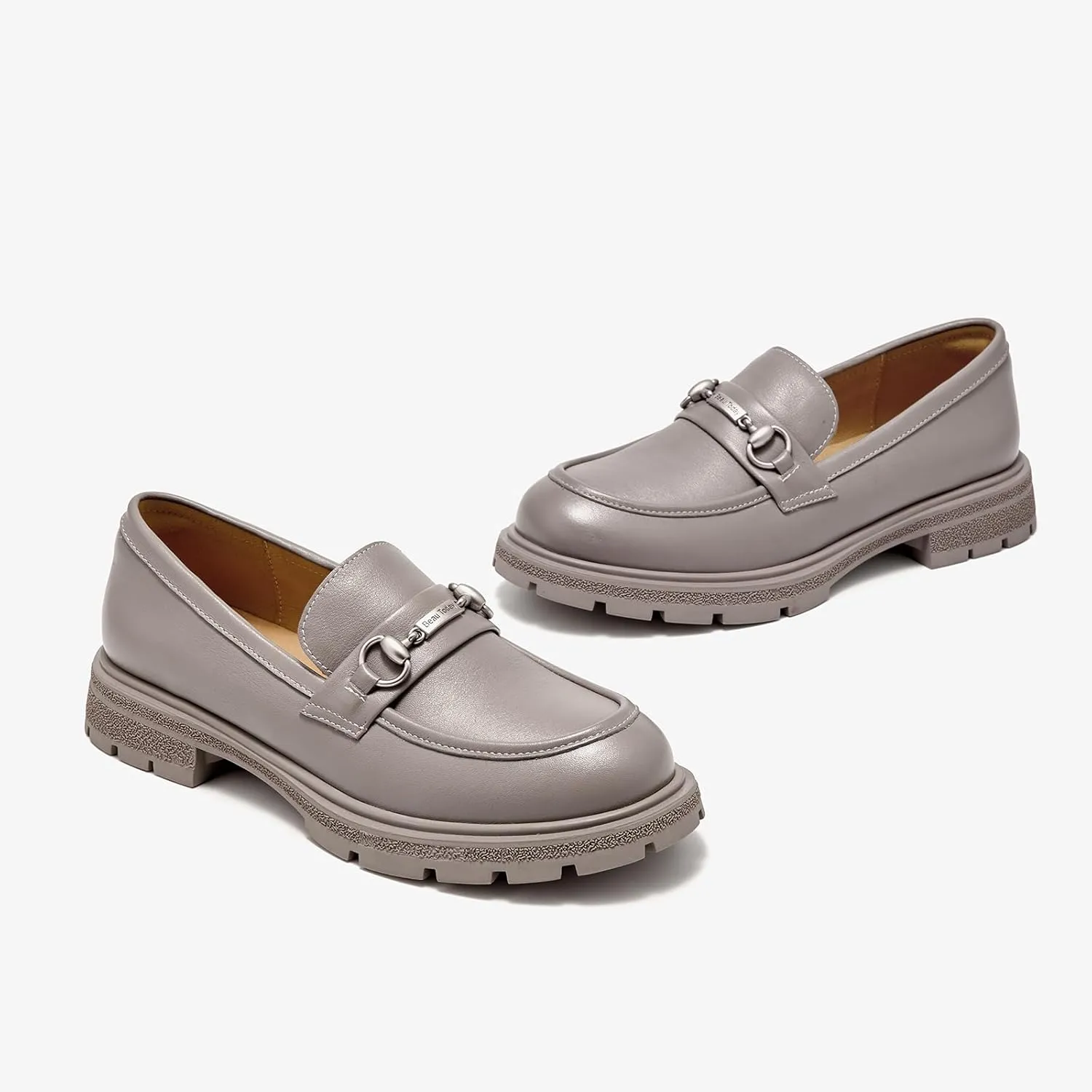 BEAU TODAY Platform Loafers for Women, Chunky Leather Loafers Women, Women’s Slip-on Comfortable Business Casual Round Toe Office Walking Ladies Shoes