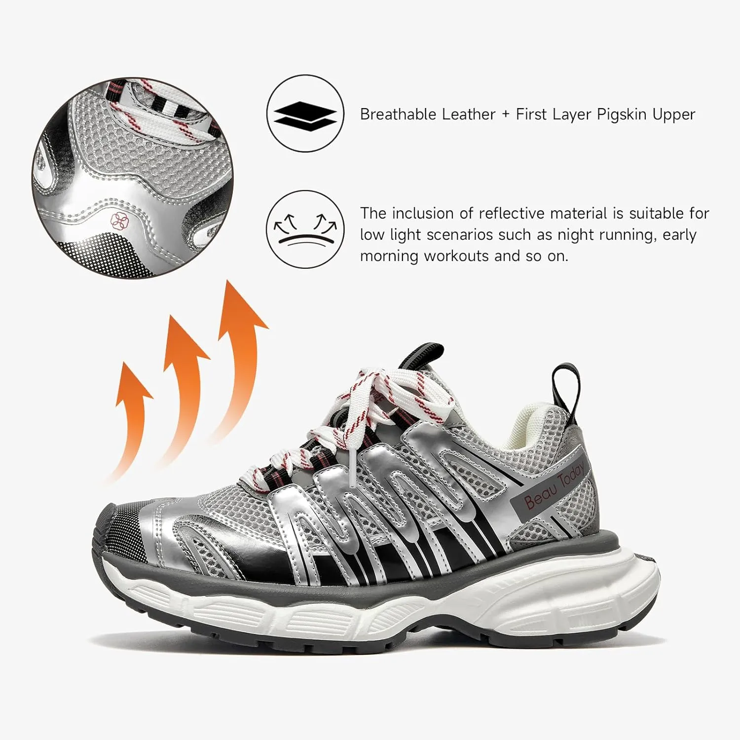 BEAU TODAY Women's Walking Shoes, Chunky Platform Fashion Sneakers for Women, Comfortable Casual Lightweight Lace-up Gym Workout Athletic Tennis Shoes