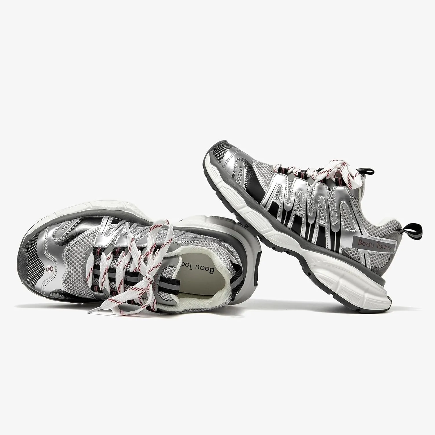 BEAU TODAY Women's Walking Shoes, Chunky Platform Fashion Sneakers for Women, Comfortable Casual Lightweight Lace-up Gym Workout Athletic Tennis Shoes