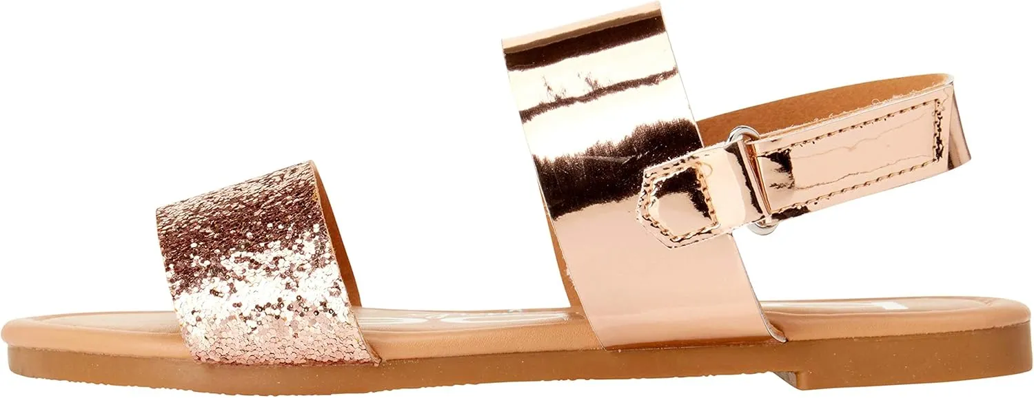 bebe Girls Sandals - Big girl and Toddler Girl Sandals with Durable Leather and Glitter Straps, Summer Dress Shoes for Girls