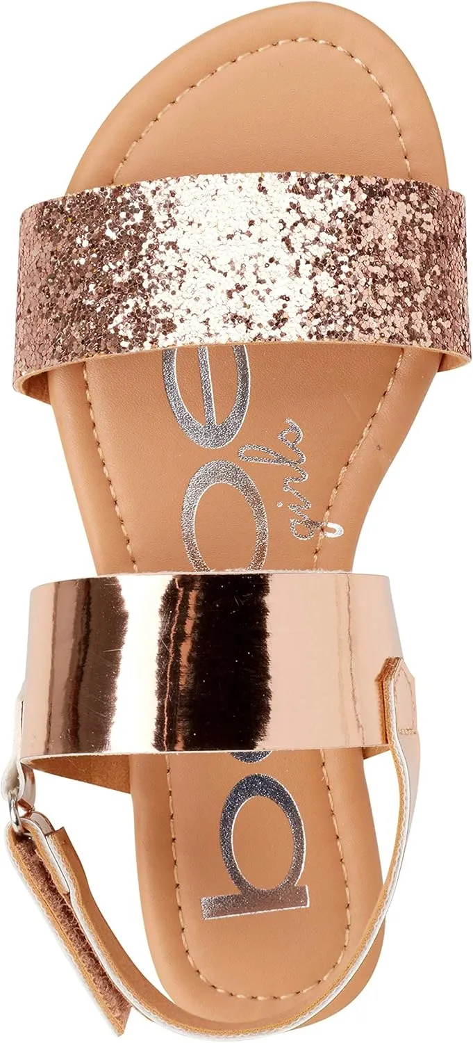 bebe Girls Sandals - Big girl and Toddler Girl Sandals with Durable Leather and Glitter Straps, Summer Dress Shoes for Girls