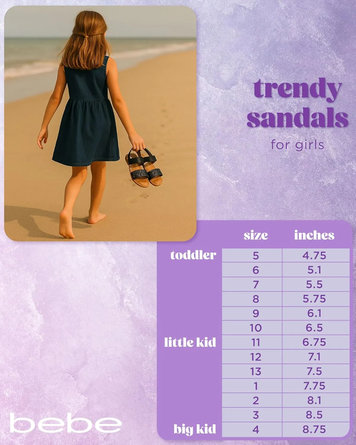 bebe Girls Sandals - Big girl and Toddler Girl Sandals with Durable Leather and Glitter Straps, Summer Dress Shoes for Girls
