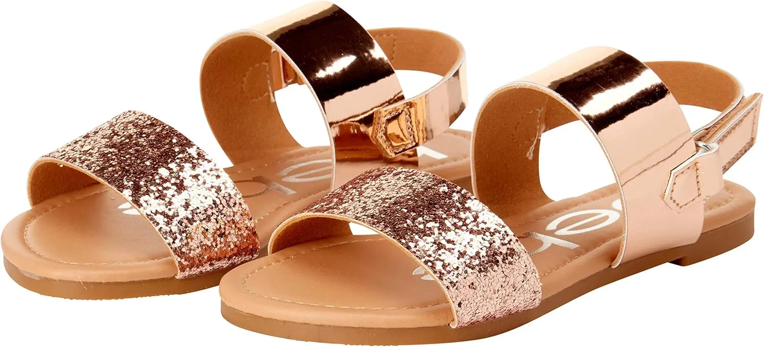 bebe Girls Sandals - Big girl and Toddler Girl Sandals with Durable Leather and Glitter Straps, Summer Dress Shoes for Girls