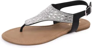 BENEKER Women's Rhinestone Thong Flat Sandals T-Strap Fashion Sandals Ankle Strap Summer Gladiator Sandals