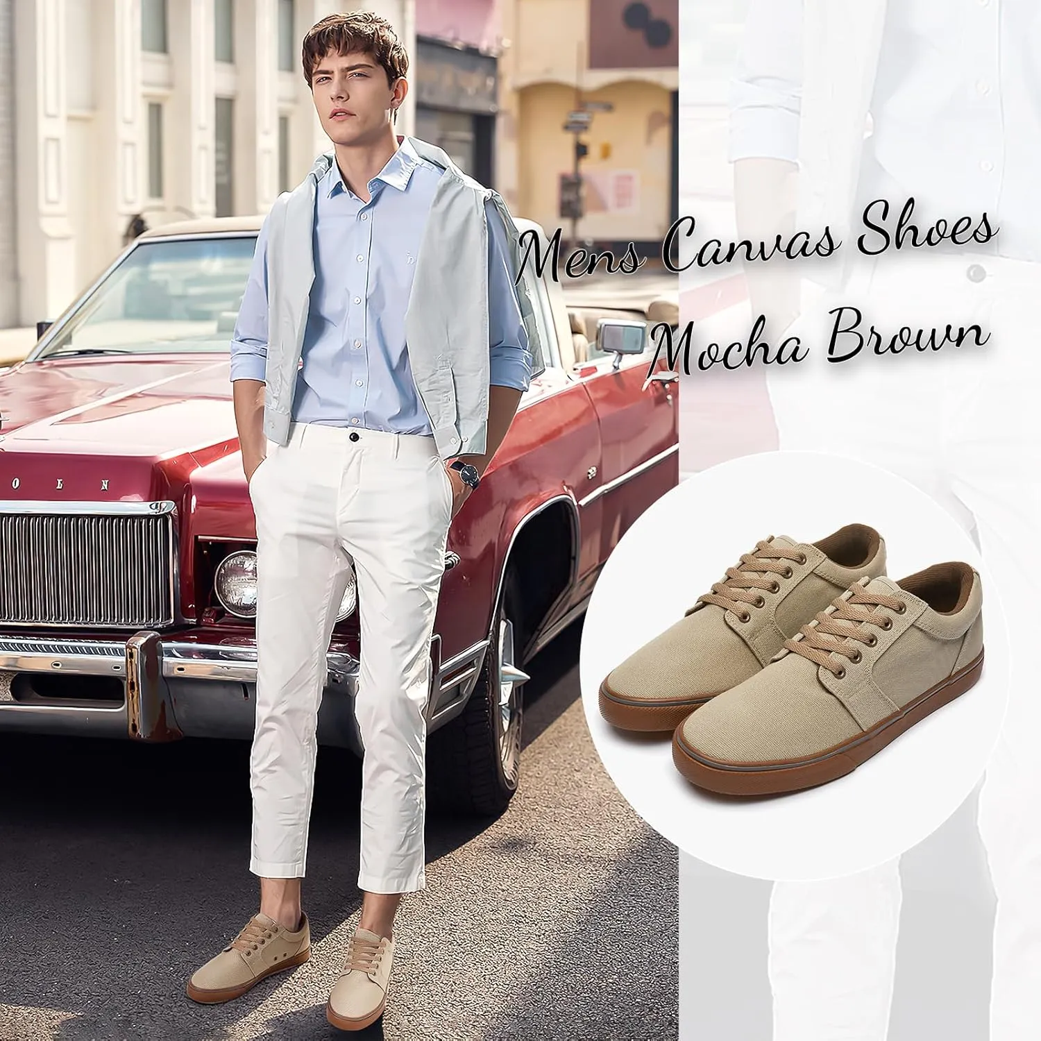 BENPAO Mens White Casual Shoes All Black Fashion Sneakers for Men Low Top Lace Up Canvas Shoes