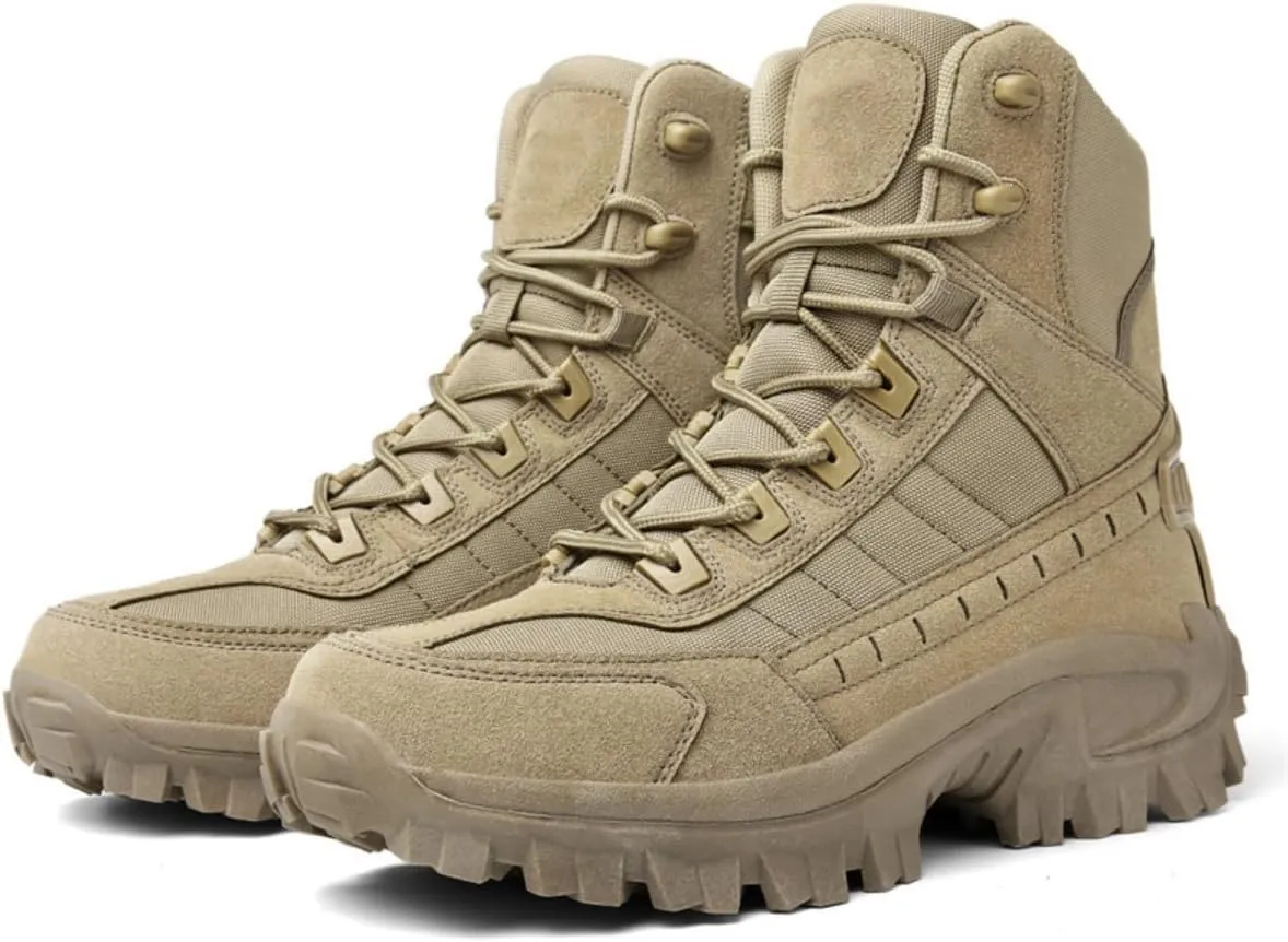 Bitiger Men's Combat Boots with Side Zipper Velcro and Casual Outdoor Mountaineering Trekking Commando Tactical Boots