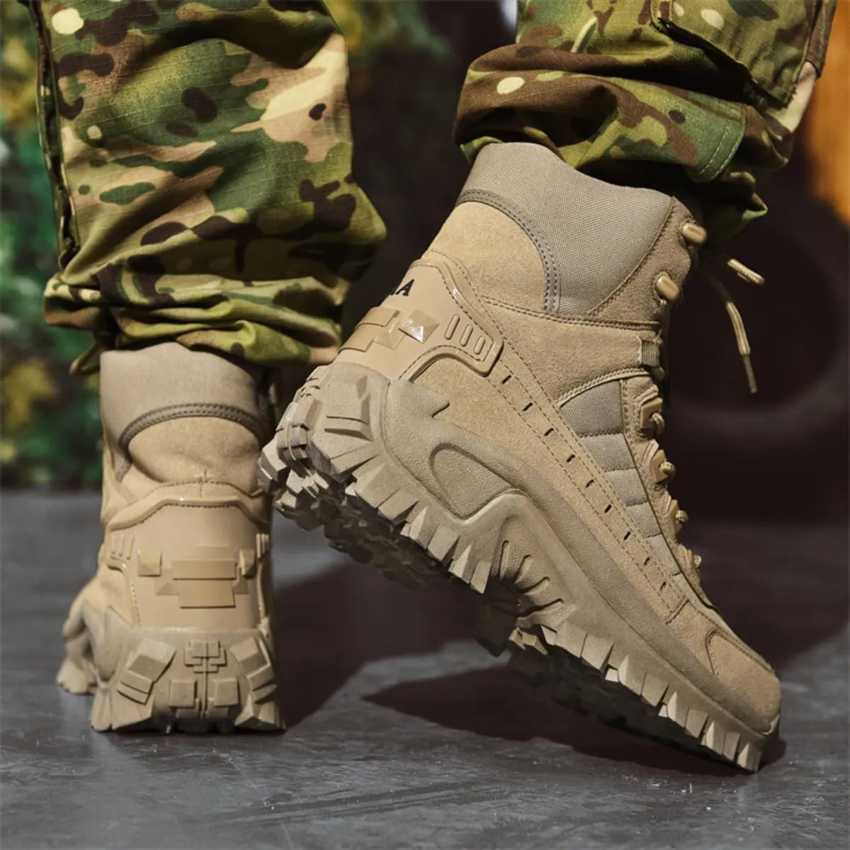 Bitiger Men's Combat Boots with Side Zipper Velcro and Casual Outdoor Mountaineering Trekking Commando Tactical Boots