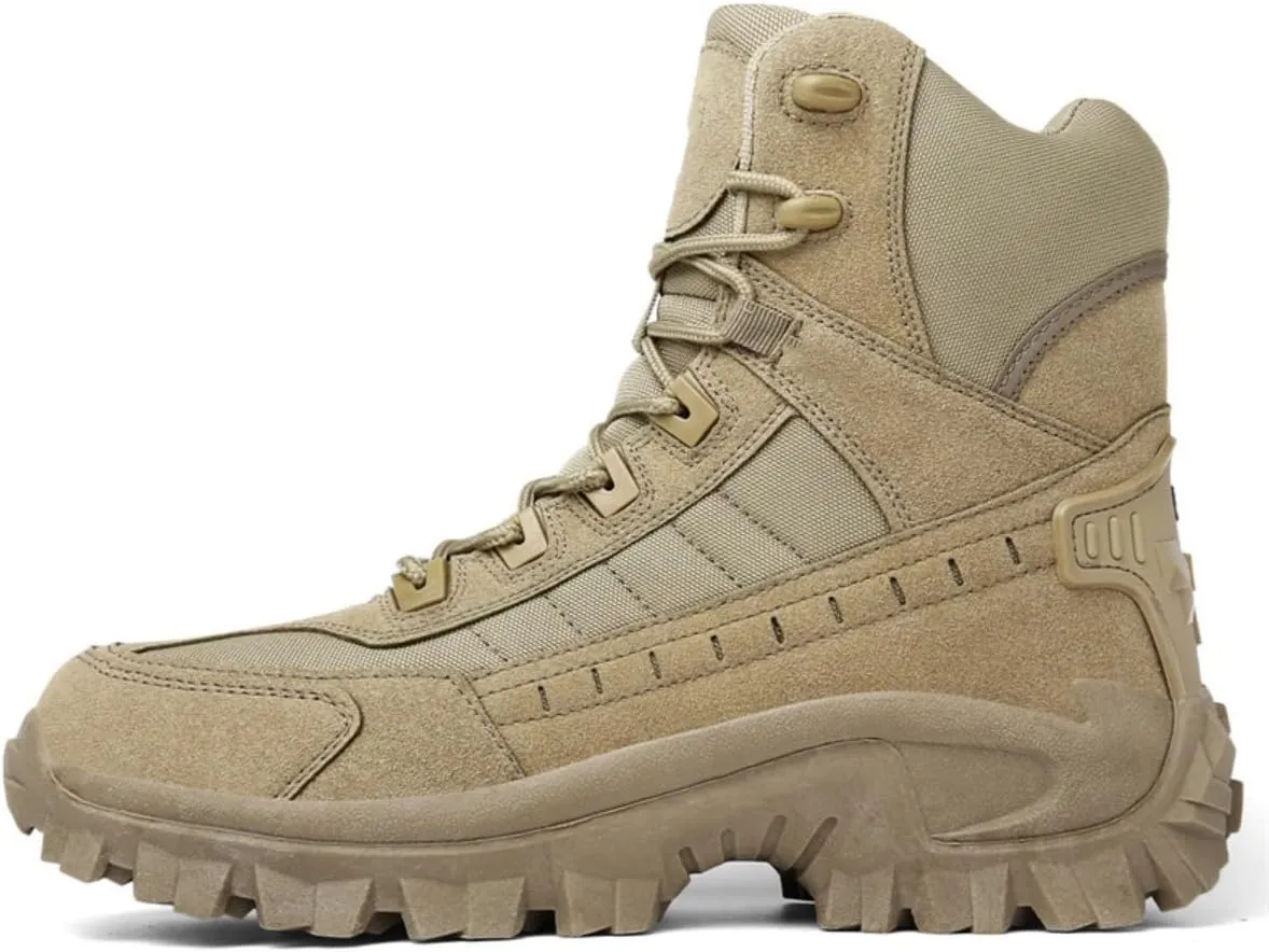 Bitiger Men's Combat Boots with Side Zipper Velcro and Casual Outdoor Mountaineering Trekking Commando Tactical Boots