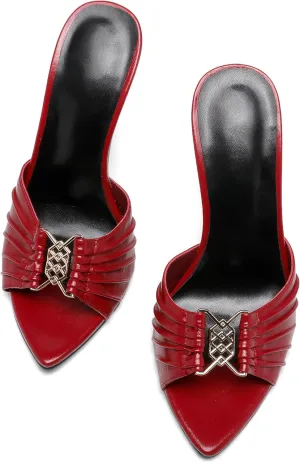 Black Ruched Mules Heels for Women Comfortable Pointed Peep Open Toe Slip on 3 Inch Stiletto High Heels Sandals Sexy Dressy Mules Sandals.