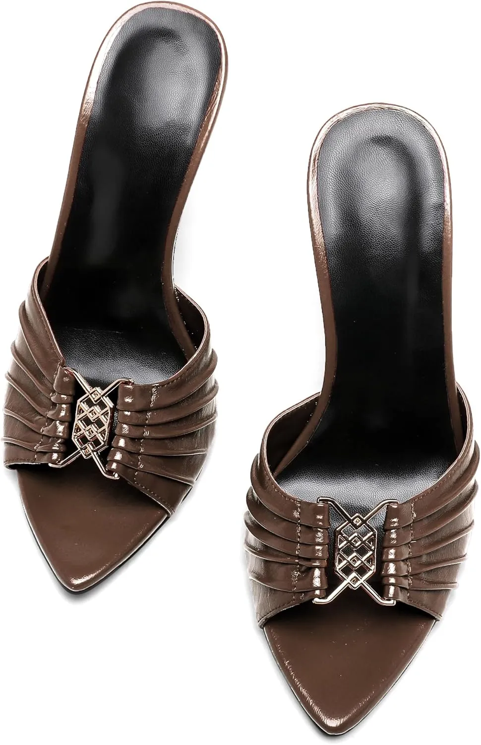 Black Ruched Mules Heels for Women Comfortable Pointed Peep Open Toe Slip on 3 Inch Stiletto High Heels Sandals Sexy Dressy Mules Sandals.