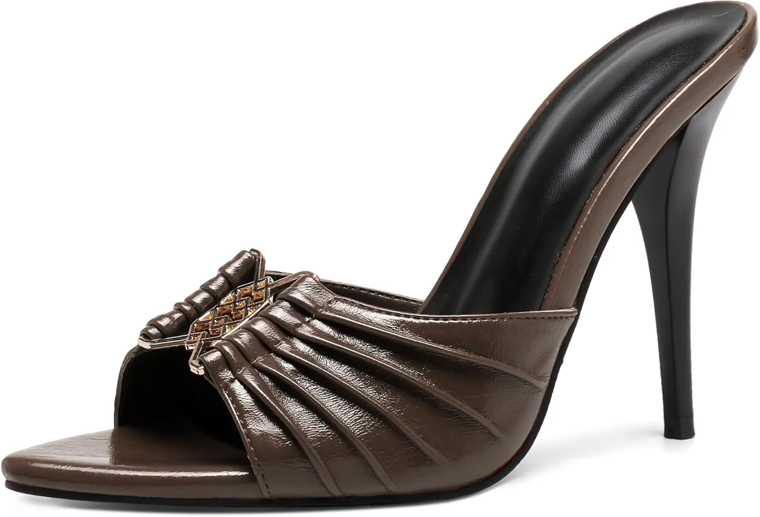 Black Ruched Mules Heels for Women Comfortable Pointed Peep Open Toe Slip on 3 Inch Stiletto High Heels Sandals Sexy Dressy Mules Sandals.