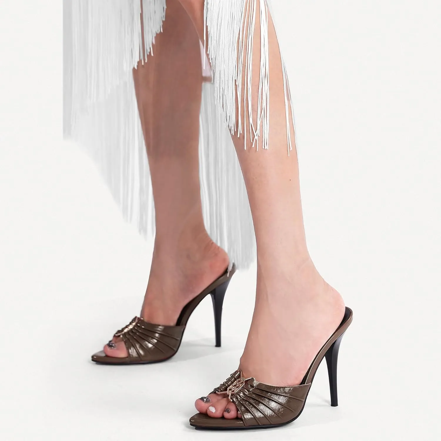 Black Ruched Mules Heels for Women Comfortable Pointed Peep Open Toe Slip on 3 Inch Stiletto High Heels Sandals Sexy Dressy Mules Sandals.