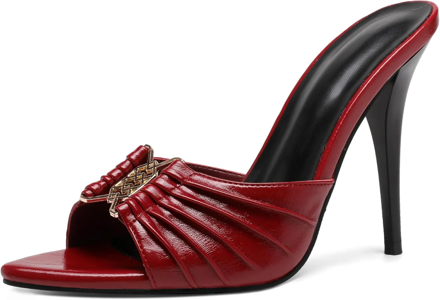 Black Ruched Mules Heels for Women Comfortable Pointed Peep Open Toe Slip on 3 Inch Stiletto High Heels Sandals Sexy Dressy Mules Sandals.