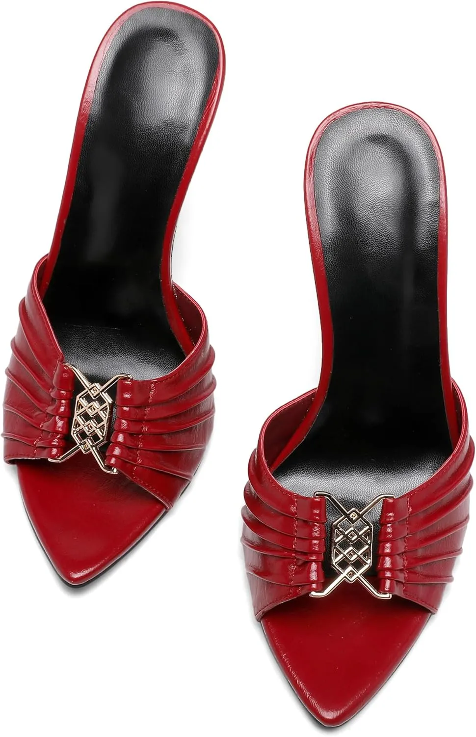 Black Ruched Mules Heels for Women Comfortable Pointed Peep Open Toe Slip on 3 Inch Stiletto High Heels Sandals Sexy Dressy Mules Sandals.