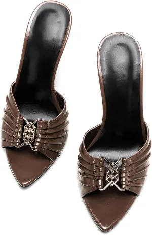 Black Ruched Mules Heels for Women Comfortable Pointed Peep Open Toe Slip on 3 Inch Stiletto High Heels Sandals Sexy Dressy Mules Sandals.