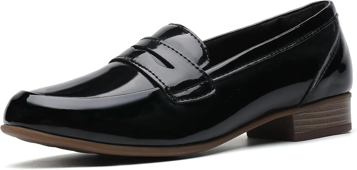 Black Women's Loafers & Slip-ons Flats Penny Round Toe Non-Slip Classic Business Casual Comfortable Dressy Office Work Slip On Shoes