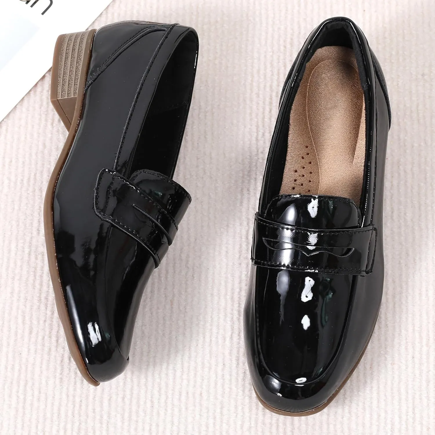Black Women's Loafers & Slip-ons Flats Penny Round Toe Non-Slip Classic Business Casual Comfortable Dressy Office Work Slip On Shoes
