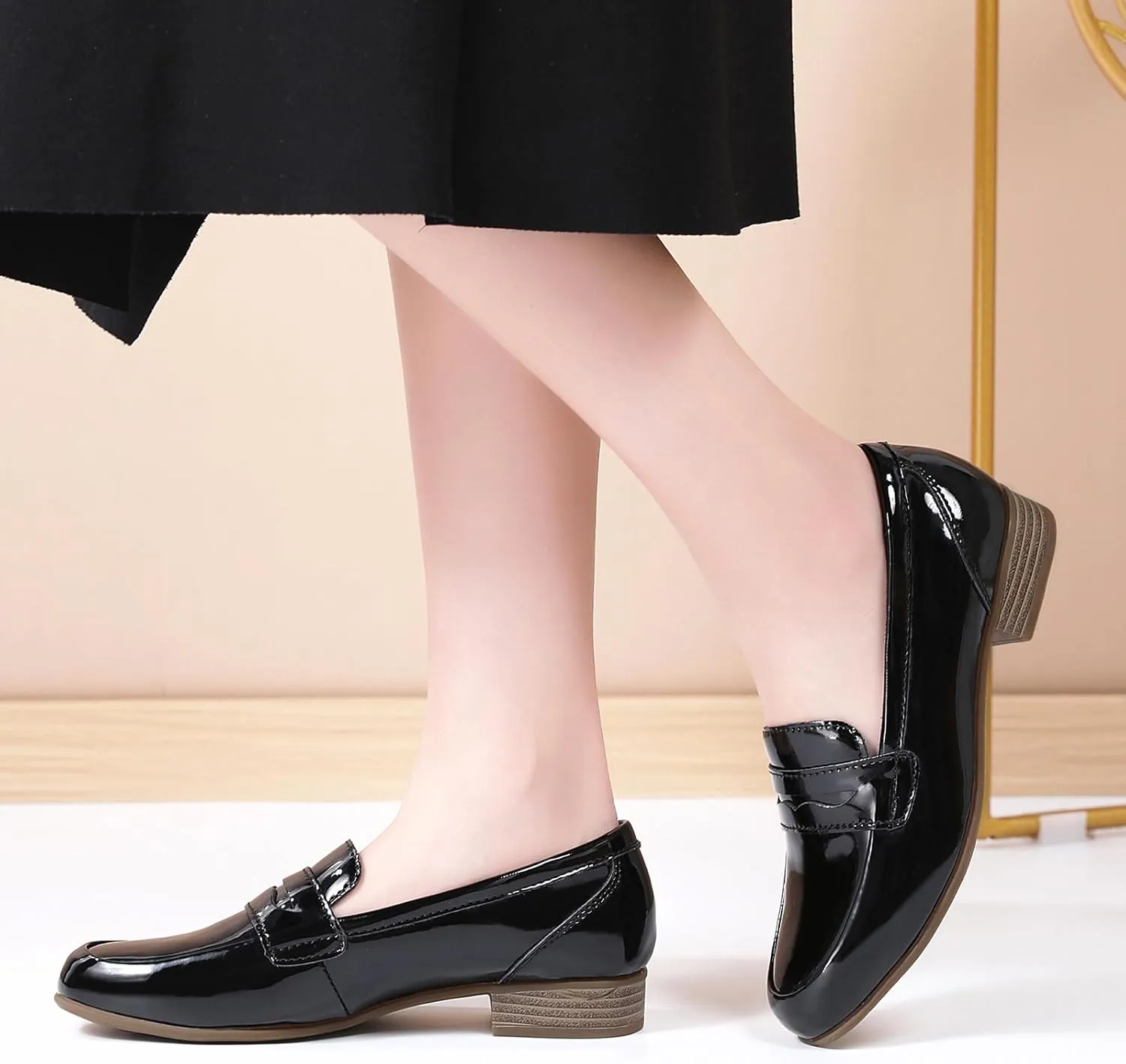 Black Women's Loafers & Slip-ons Flats Penny Round Toe Non-Slip Classic Business Casual Comfortable Dressy Office Work Slip On Shoes