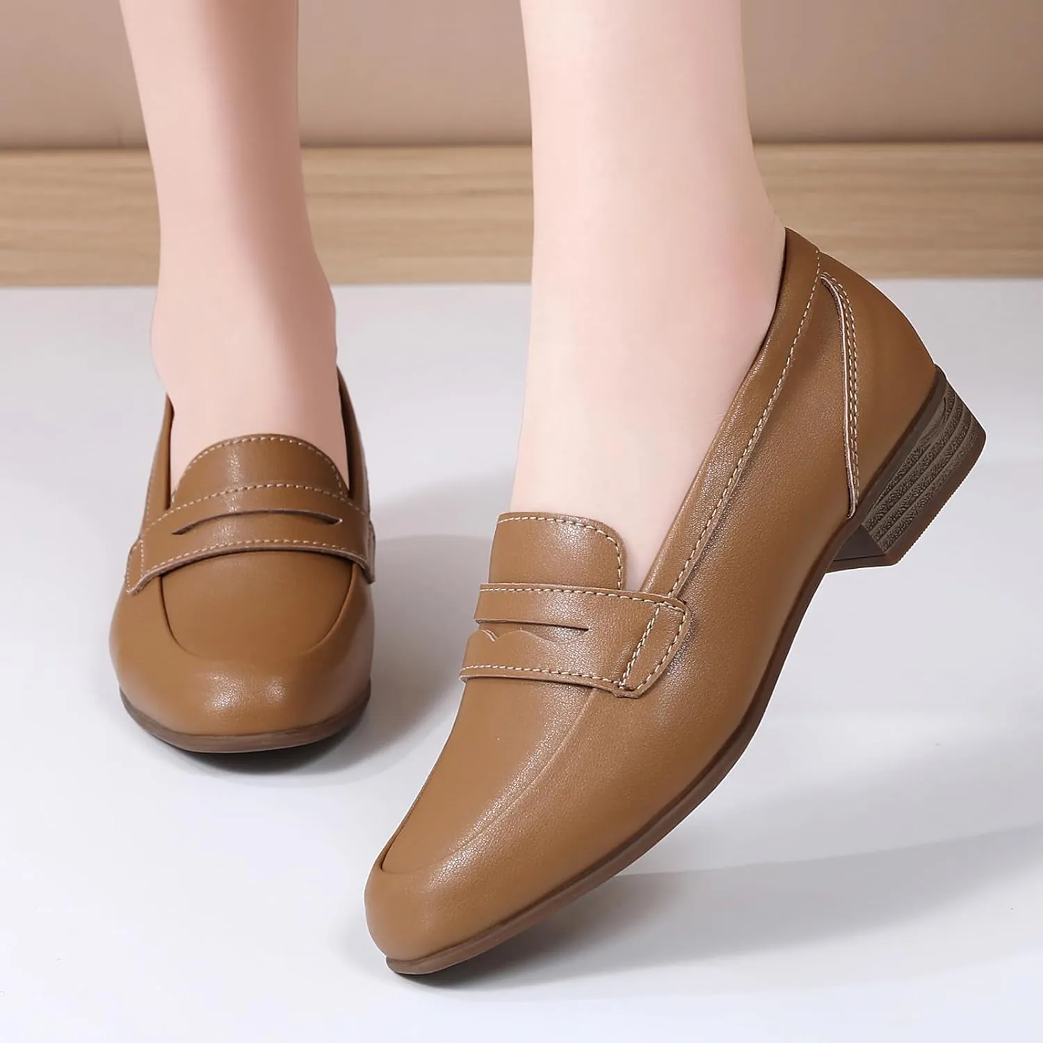 Black Women's Loafers & Slip-ons Flats Penny Round Toe Non-Slip Classic Business Casual Comfortable Dressy Office Work Slip On Shoes
