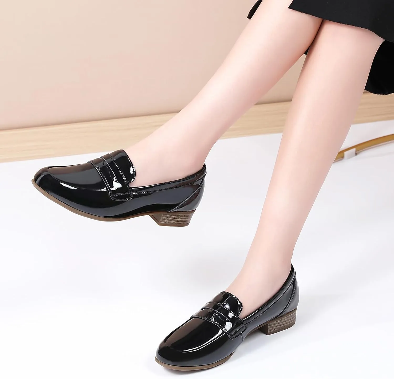 Black Women's Loafers & Slip-ons Flats Penny Round Toe Non-Slip Classic Business Casual Comfortable Dressy Office Work Slip On Shoes