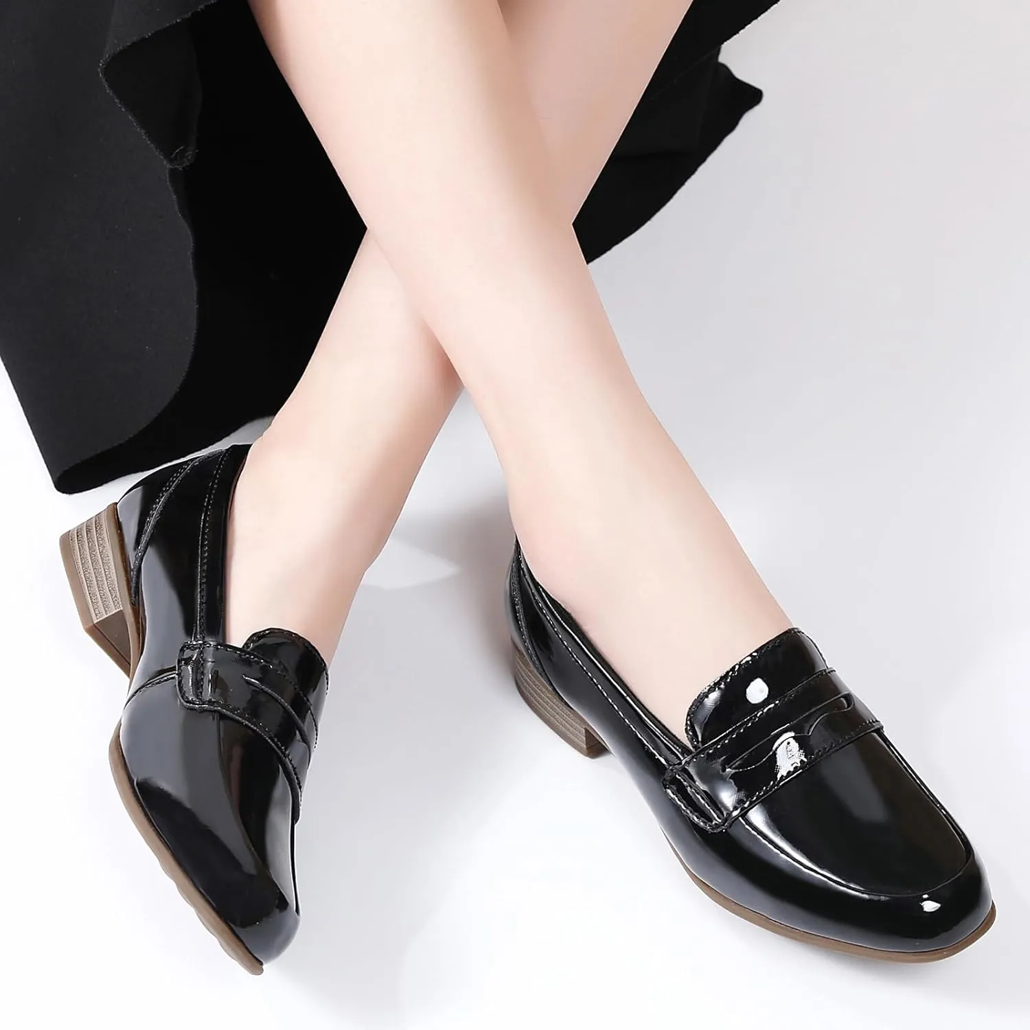 Black Women's Loafers & Slip-ons Flats Penny Round Toe Non-Slip Classic Business Casual Comfortable Dressy Office Work Slip On Shoes