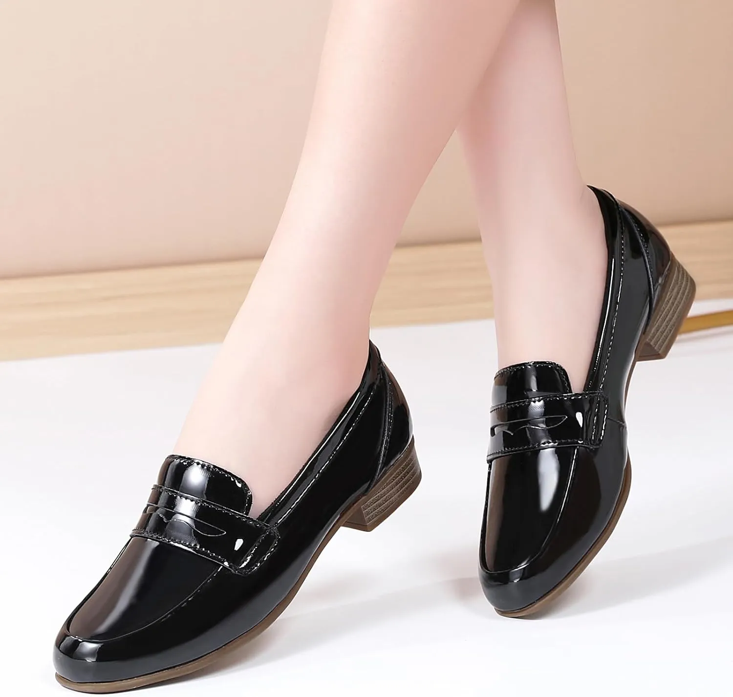 Black Women's Loafers & Slip-ons Flats Penny Round Toe Non-Slip Classic Business Casual Comfortable Dressy Office Work Slip On Shoes
