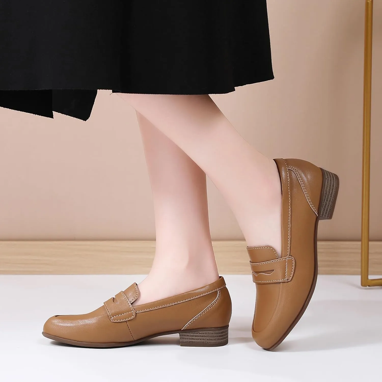 Black Women's Loafers & Slip-ons Flats Penny Round Toe Non-Slip Classic Business Casual Comfortable Dressy Office Work Slip On Shoes