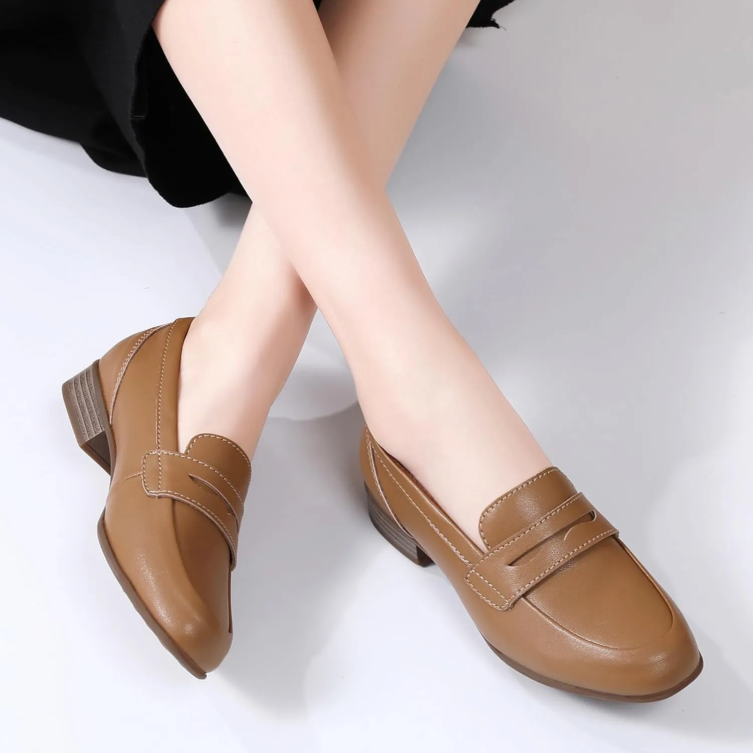 Black Women's Loafers & Slip-ons Flats Penny Round Toe Non-Slip Classic Business Casual Comfortable Dressy Office Work Slip On Shoes