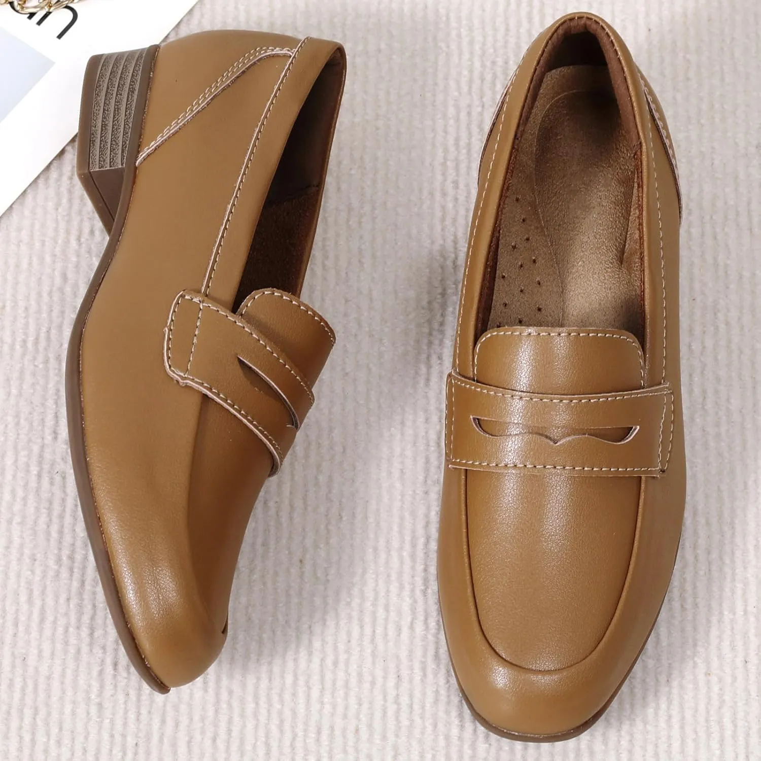 Black Women's Loafers & Slip-ons Flats Penny Round Toe Non-Slip Classic Business Casual Comfortable Dressy Office Work Slip On Shoes