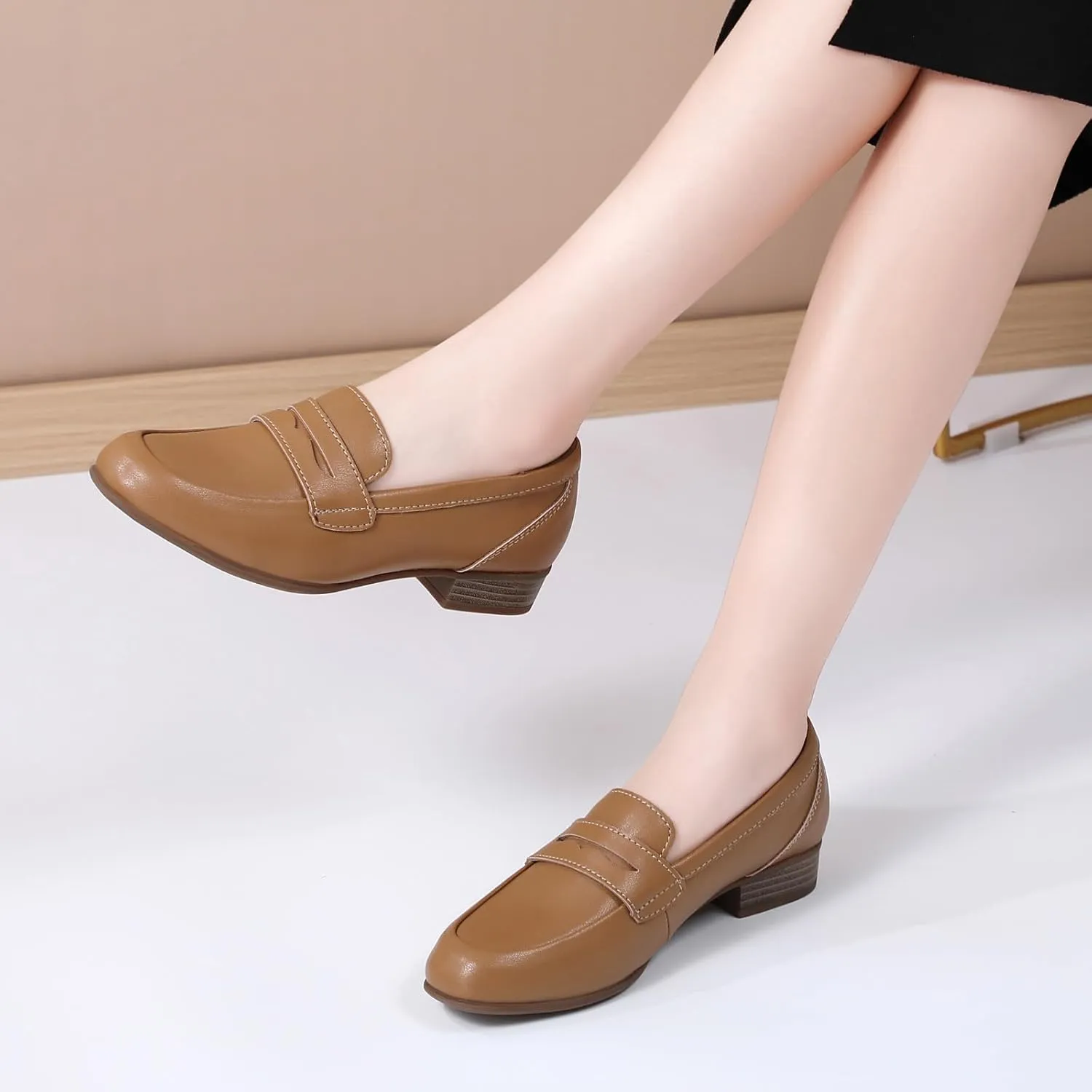 Black Women's Loafers & Slip-ons Flats Penny Round Toe Non-Slip Classic Business Casual Comfortable Dressy Office Work Slip On Shoes