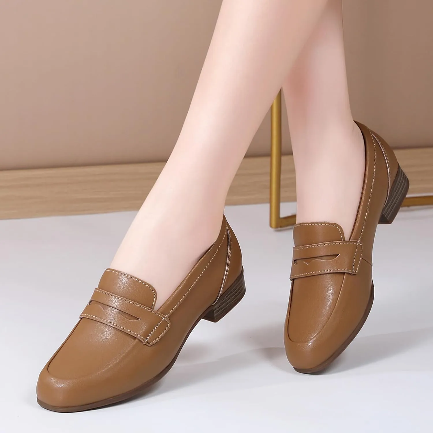 Black Women's Loafers & Slip-ons Flats Penny Round Toe Non-Slip Classic Business Casual Comfortable Dressy Office Work Slip On Shoes