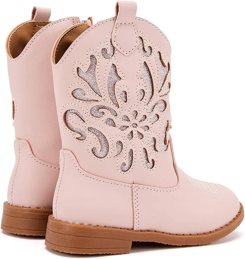 BMCiTYBM Girls Cowgirl Boots Unisex-Child Mid Calf Toddler Cowboy Boots Little Kids Western Boots Round Toe All Seasons Shoes