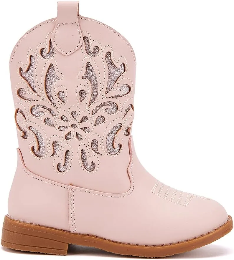 BMCiTYBM Girls Cowgirl Boots Unisex-Child Mid Calf Toddler Cowboy Boots Little Kids Western Boots Round Toe All Seasons Shoes
