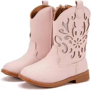 BMCiTYBM Girls Cowgirl Boots Unisex-Child Mid Calf Toddler Cowboy Boots Little Kids Western Boots Round Toe All Seasons Shoes