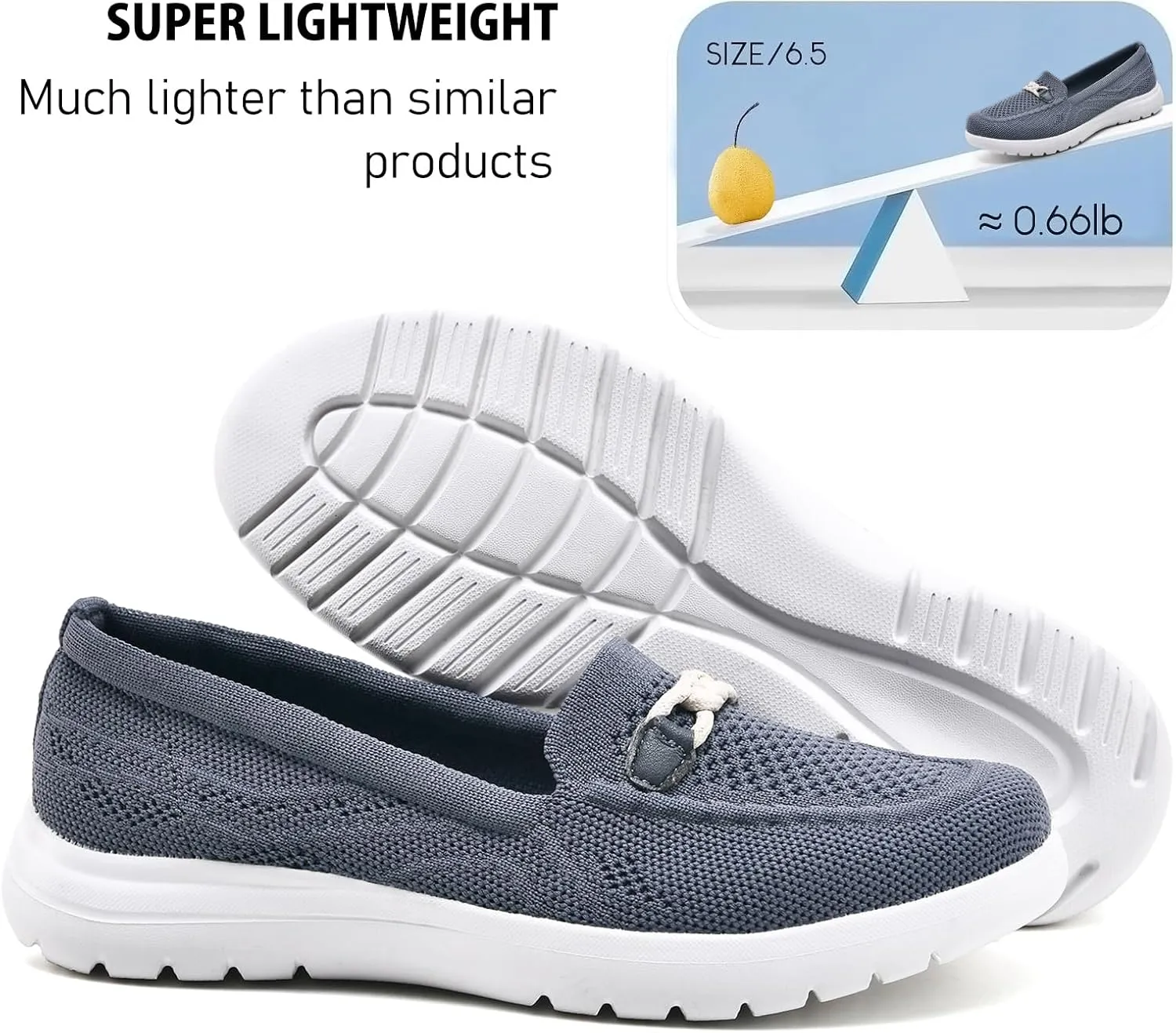 Buyrew Loafers for Women Comfort Slip On Walking Shoes Knit Dressy Comfortable Business Casual Work Flats