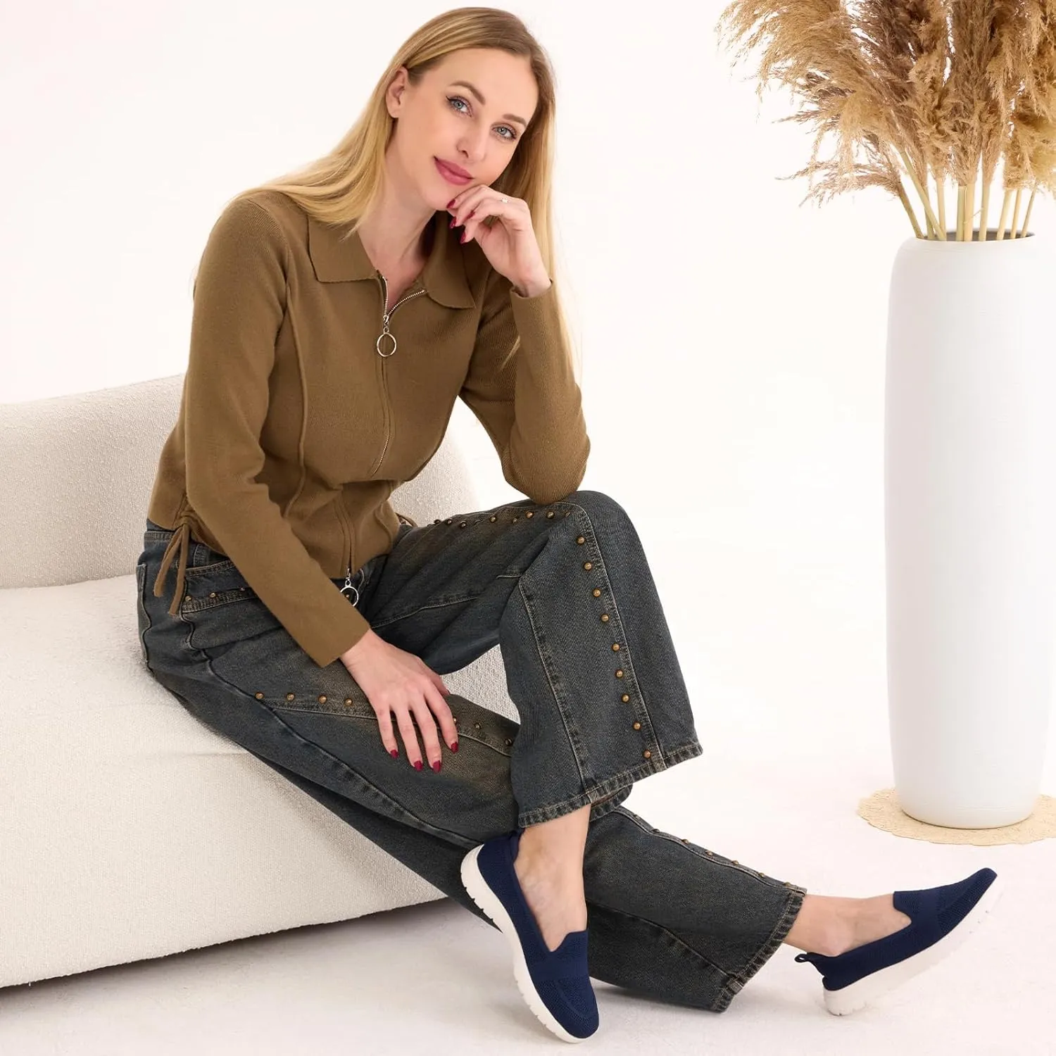 Buyrew Loafers for Women Comfort Slip On Walking Shoes Knit Dressy Comfortable Business Casual Work Flats