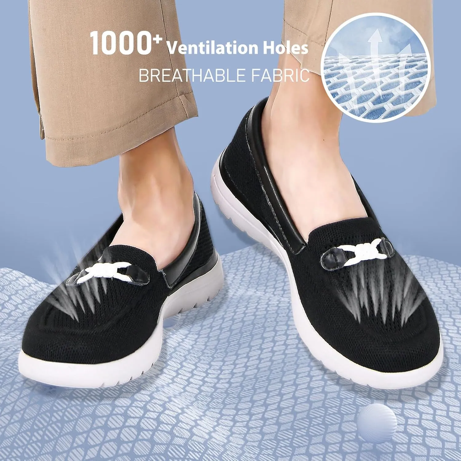 Buyrew Loafers for Women Comfort Slip On Walking Shoes Knit Dressy Comfortable Business Casual Work Flats