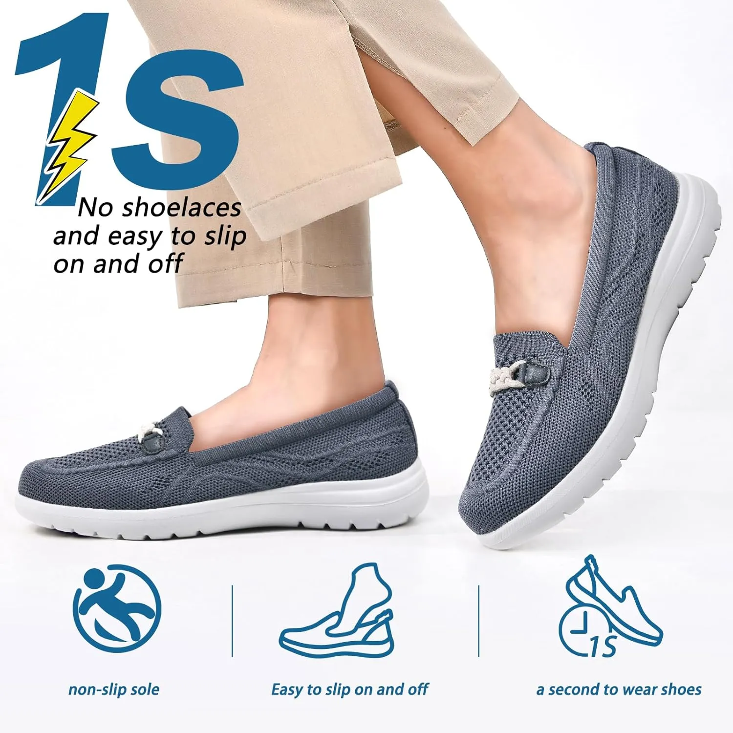 Buyrew Loafers for Women Comfort Slip On Walking Shoes Knit Dressy Comfortable Business Casual Work Flats