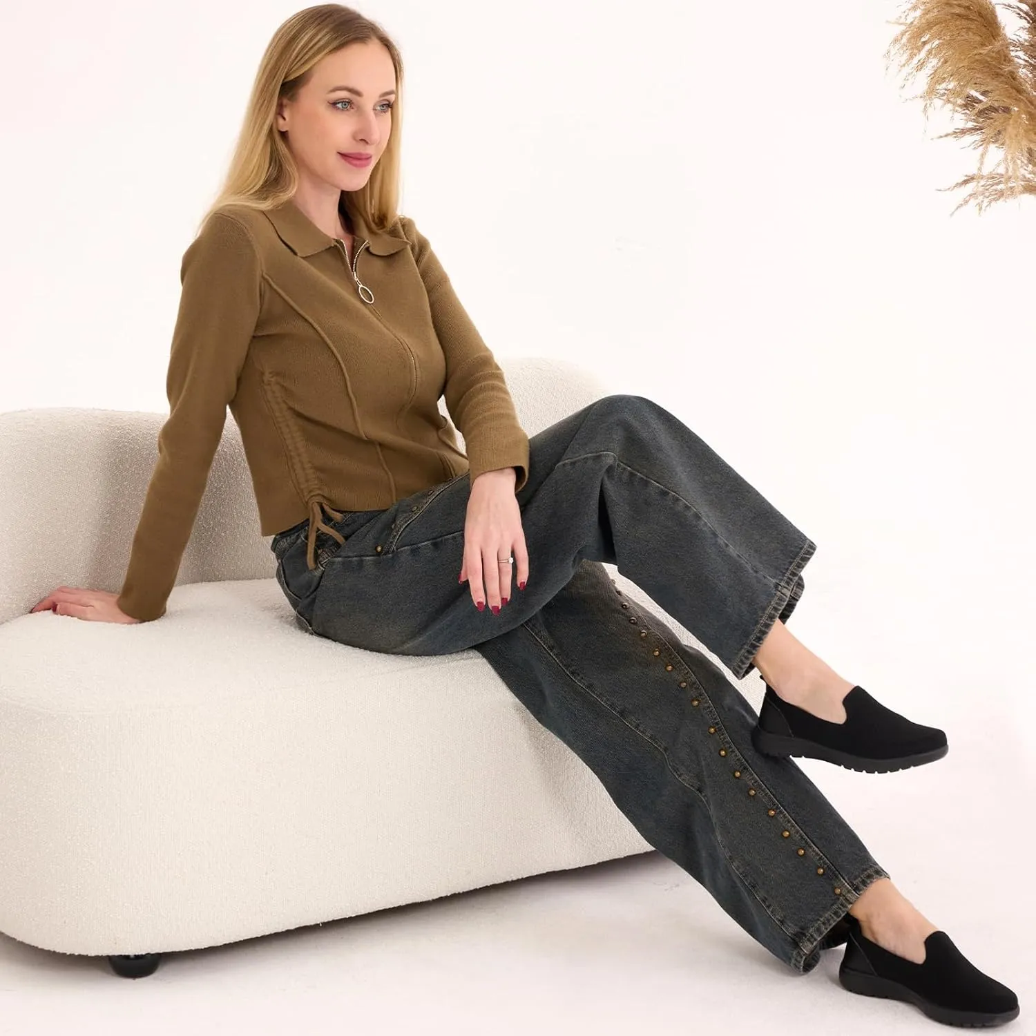Buyrew Loafers for Women Comfort Slip On Walking Shoes Knit Dressy Comfortable Business Casual Work Flats