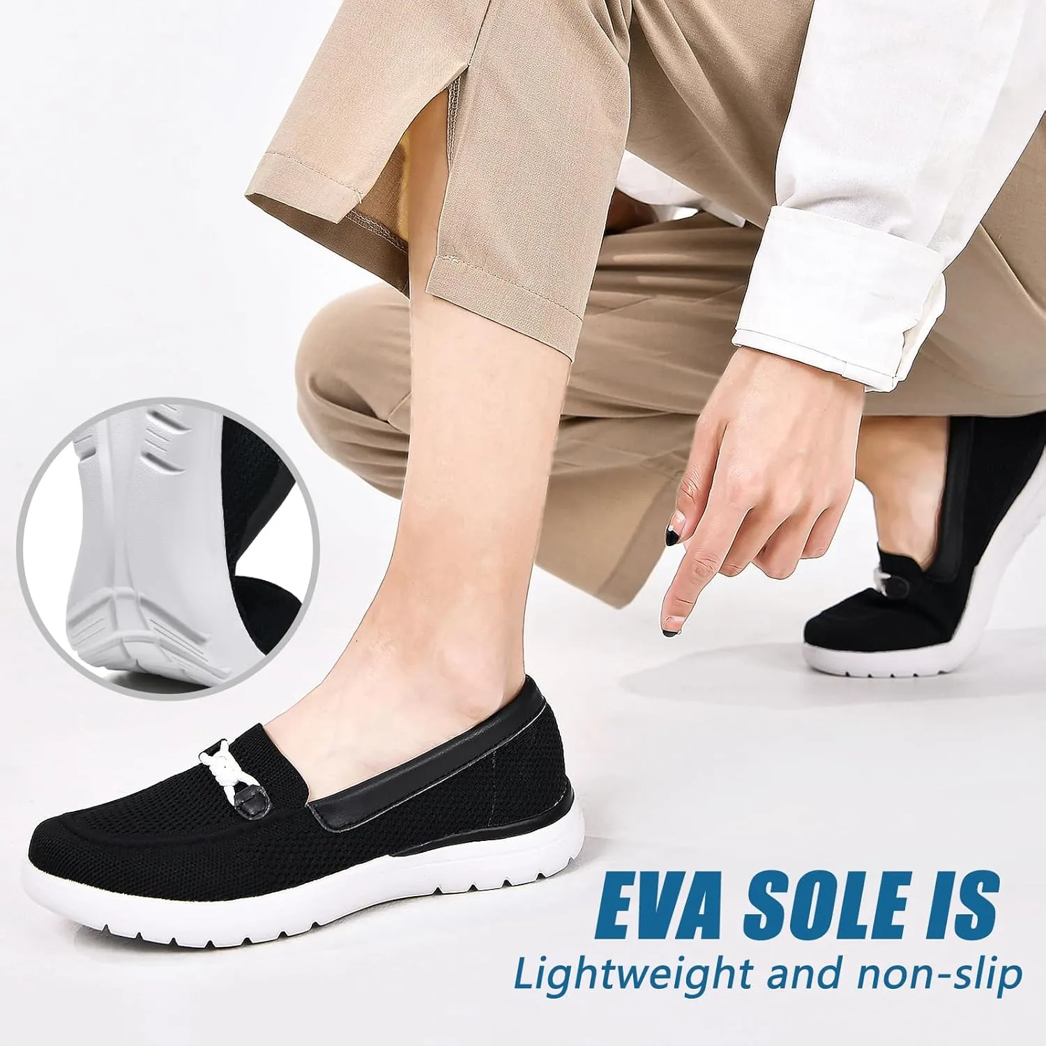 Buyrew Loafers for Women Comfort Slip On Walking Shoes Knit Dressy Comfortable Business Casual Work Flats