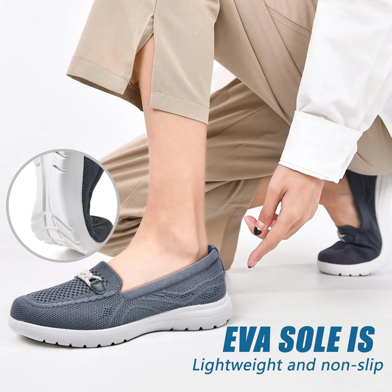 Buyrew Loafers for Women Comfort Slip On Walking Shoes Knit Dressy Comfortable Business Casual Work Flats