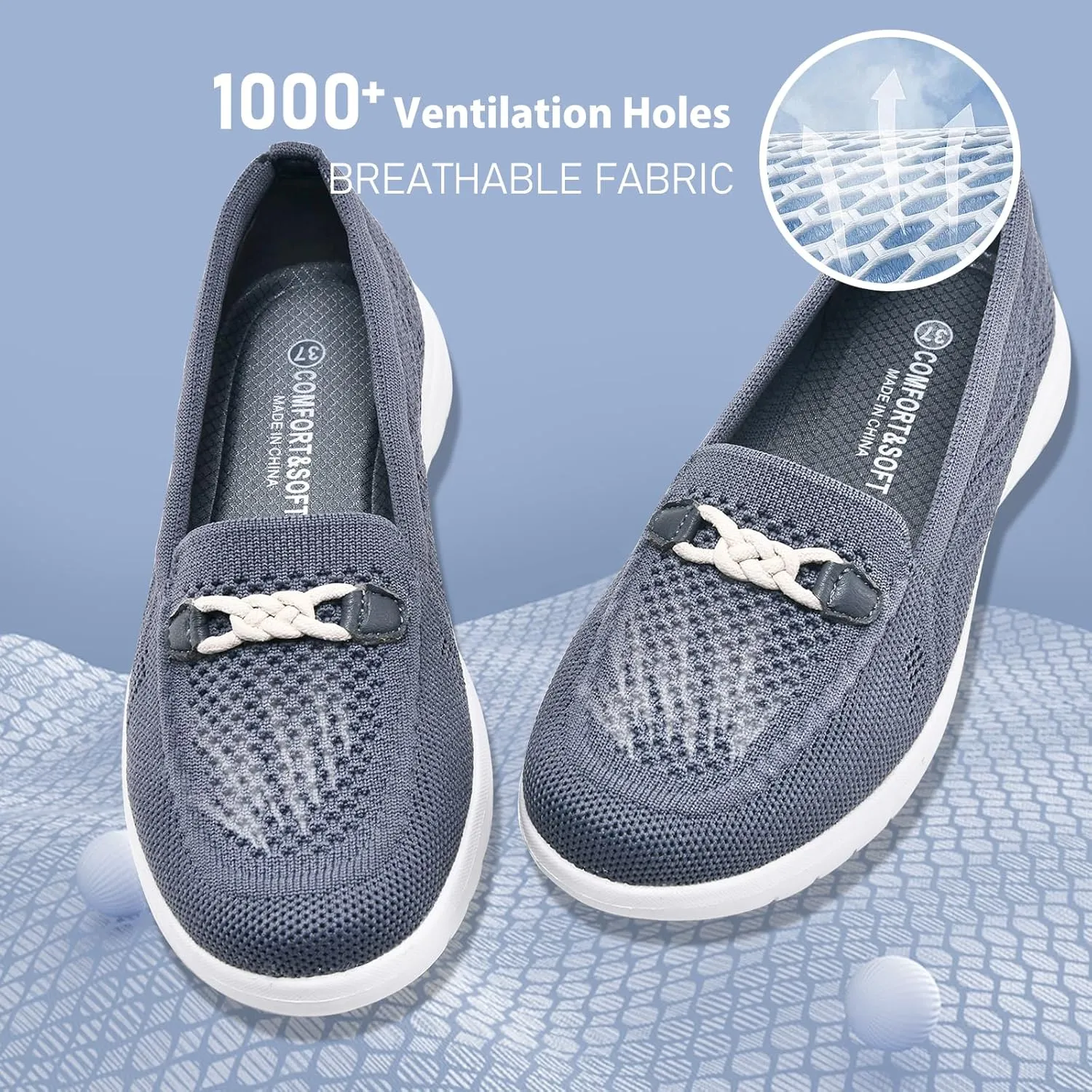 Buyrew Loafers for Women Comfort Slip On Walking Shoes Knit Dressy Comfortable Business Casual Work Flats