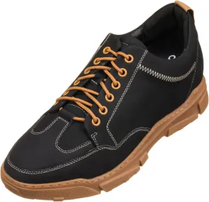 CALTO Men's Invisible Height Increasing Elevator Shoes - Black Leather Lace-up Hiking Style Boots - 2.8 Inches Taller - K8025- Size 7.5 D(M) US