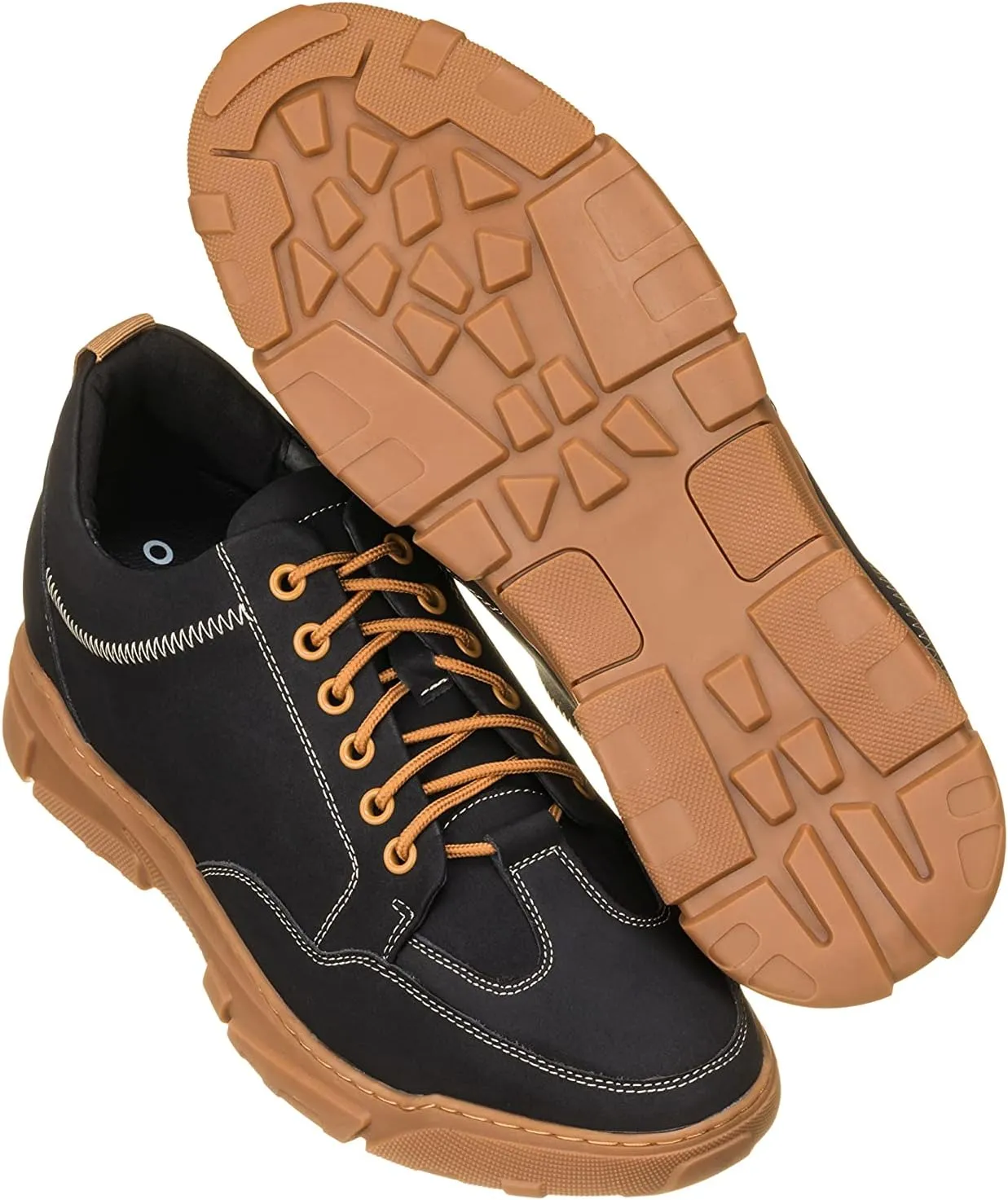 CALTO Men's Invisible Height Increasing Elevator Shoes - Black Leather Lace-up Hiking Style Boots - 2.8 Inches Taller - K8025- Size 7.5 D(M) US
