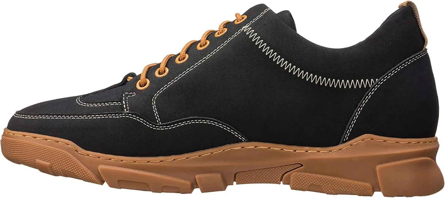 CALTO Men's Invisible Height Increasing Elevator Shoes - Black Leather Lace-up Hiking Style Boots - 2.8 Inches Taller - K8025- Size 7.5 D(M) US