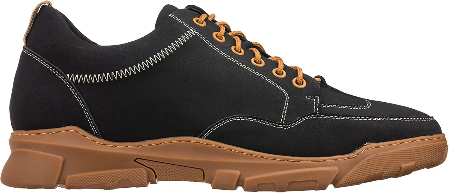 CALTO Men's Invisible Height Increasing Elevator Shoes - Black Leather Lace-up Hiking Style Boots - 2.8 Inches Taller - K8025- Size 7.5 D(M) US